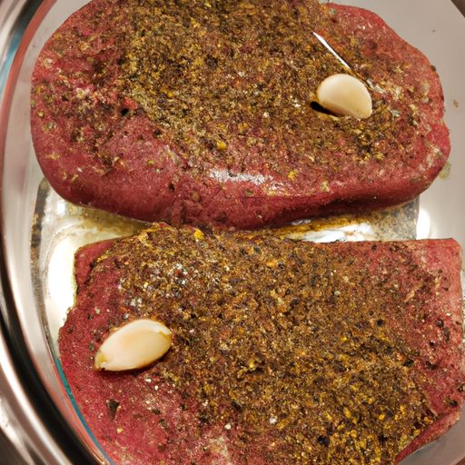 Steak marinating in a flavorful herb and garlic marinade